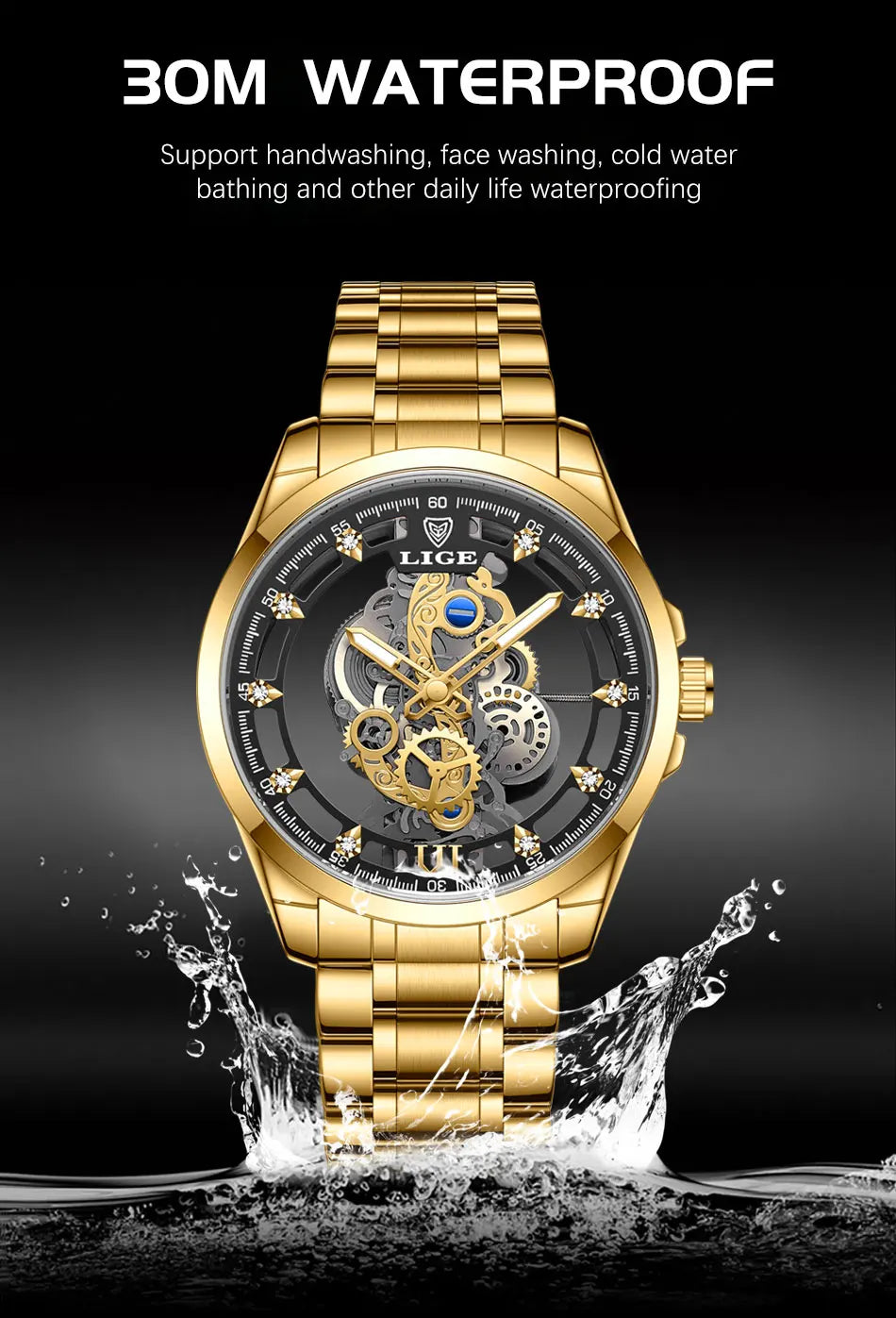 2026 LIGE Men Watch Skeleton Automatic Quartz Watch Gold Skeleton Vintage Man Watch Mens Watches Top Brand Luxury часы мужские