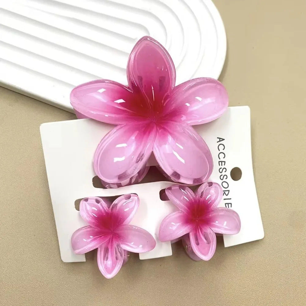 3Pcs/Set Hawaiian Flower Gradient Hair Claws Ponytail Cip Plumeria Flower Shark Clip Barrettes Hairpins For Women Girl