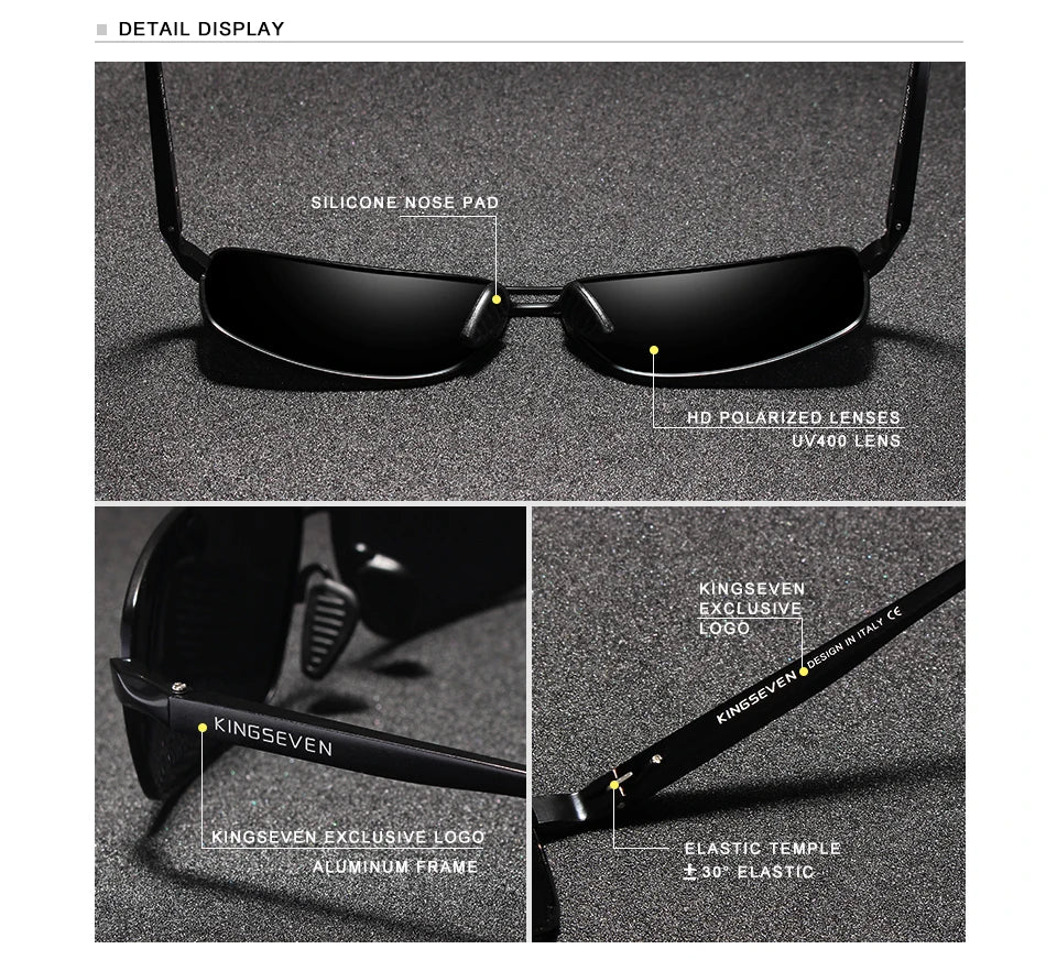 KINGSEVEN Men Polarized Sunglasses Vintage UV400 Optics Eyewear Protection Retro Brand Designer Square Classic Shades Sun glass