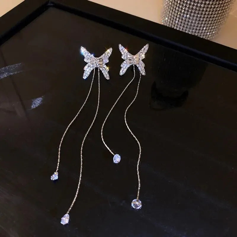 Long Tassel Rhinestones Chains Ear Line Drop Earrings for Women Gold Color Delicate Dangle Earring Hanging Charm Fashion Jewelry