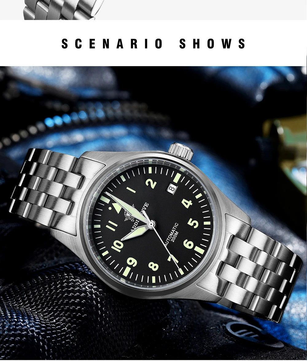 ADDIESDIVE Watches For Men Luxury Business Leisure Automatic Mechanical Men's Watch Fluorescent Waterproof 8215 316L Stainless
