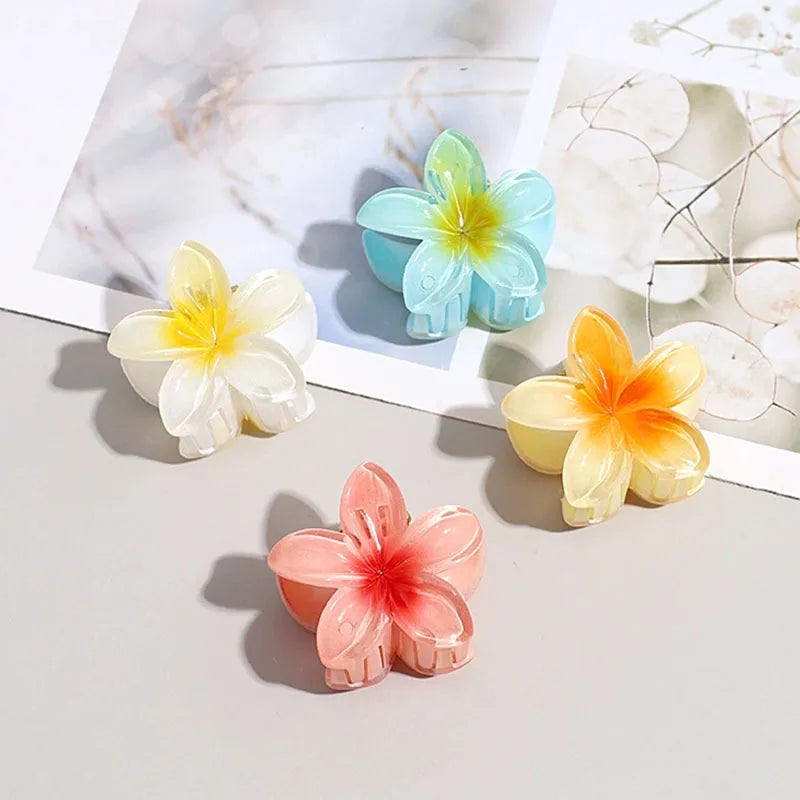 6-Pack Elegant Acrylic Plumeria Wer Claws, Large Colorful Hawaiian Hair Clips Women, Strong Grip For Weddings, Parties, Beach,