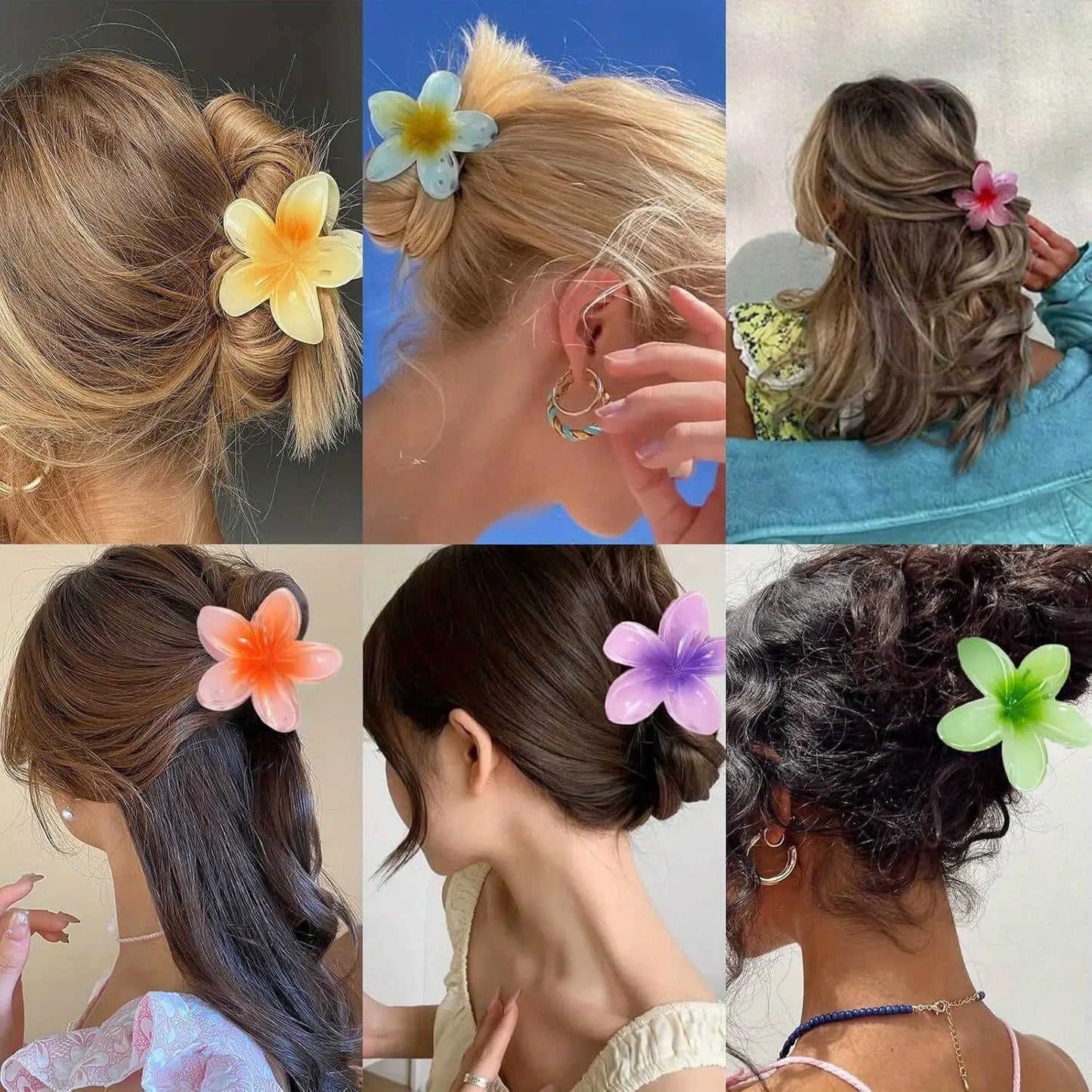 6-Pack Elegant Acrylic Plumeria Wer Claws, Large Colorful Hawaiian Hair Clips Women, Strong Grip For Weddings, Parties, Beach,