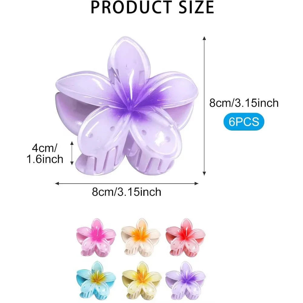 6-Pack Elegant Acrylic Plumeria Wer Claws, Large Colorful Hawaiian Hair Clips Women, Strong Grip For Weddings, Parties, Beach,