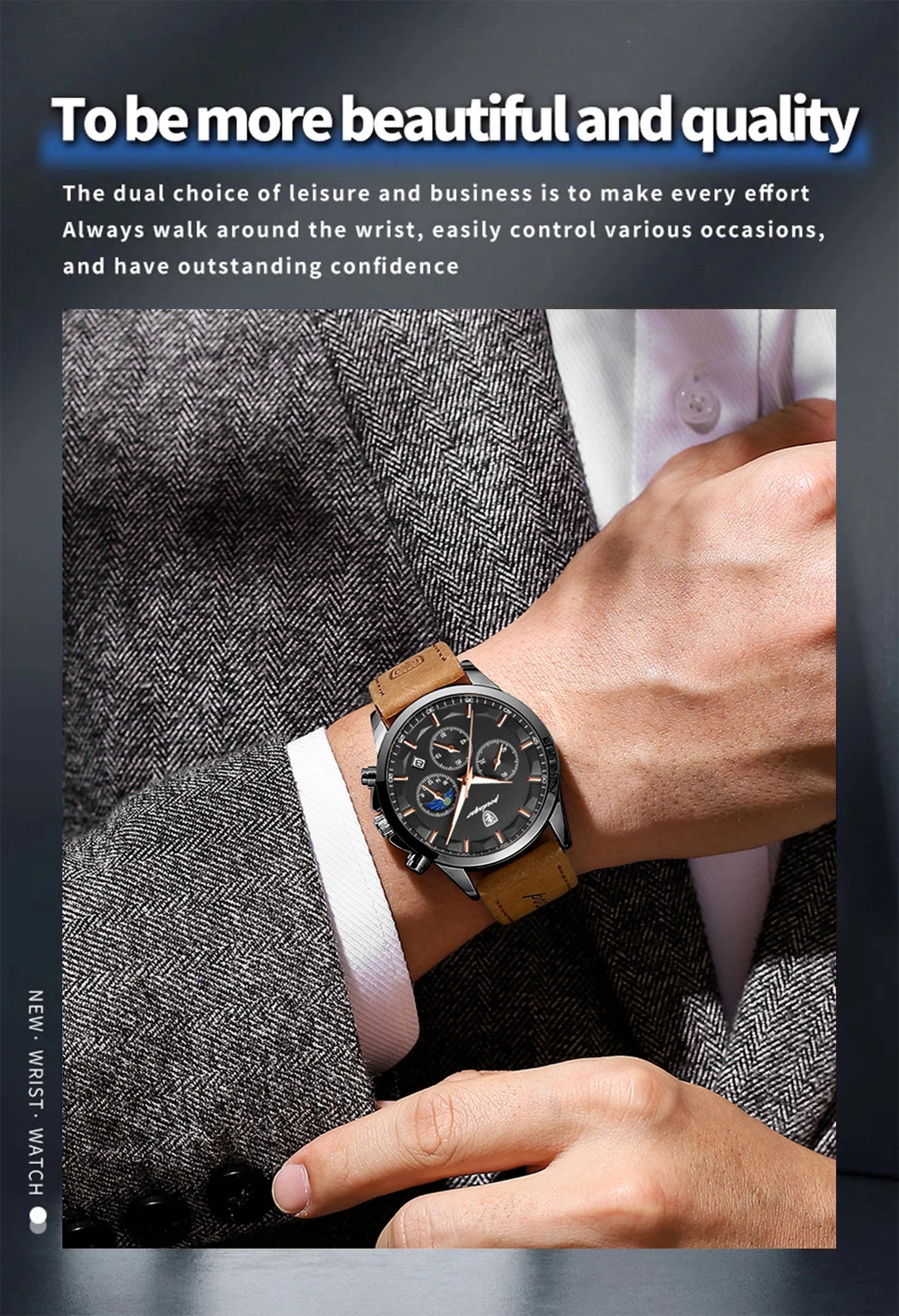 POEDAGAR Fashion Business Men Quartz Watch Waterproof Chronograph Luminous Date Man Wristwatch Leather Men's Watches Clock Reloj