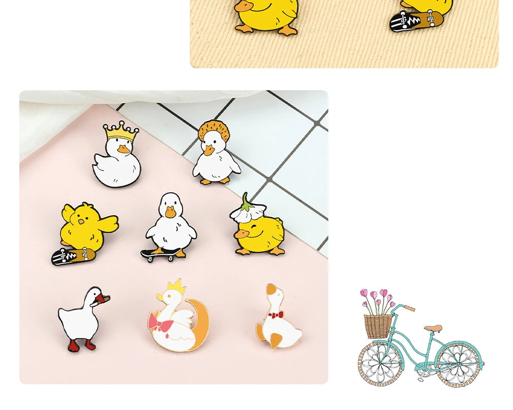Funny Untitled Goose Brooch Animal Honk Honk Enamel Pins Cute Cartoon Duck Custom Bag Lapel Badge Jewelry Gifts for Kids Friends