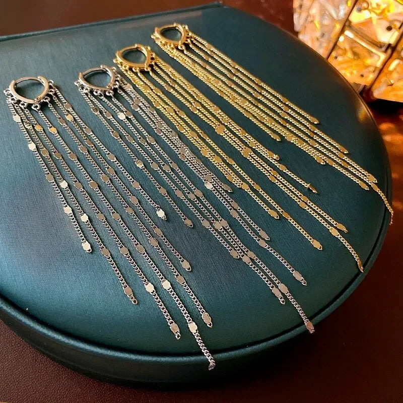 Long Tassel Rhinestones Chains Ear Line Drop Earrings for Women Gold Color Delicate Dangle Earring Hanging Charm Fashion Jewelry