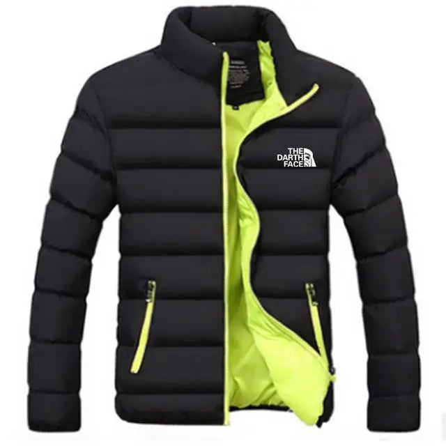 2024 men's trendy casual wear new warm parka winter coat solid color stand up collar zipper windproof cotton printed jacket