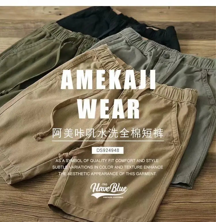 2024 New Summer American Retro Outdoor Hip Hop Men's Fashion Elastic Waist Zipper Minimalist Beach Leisure High Street Shorts