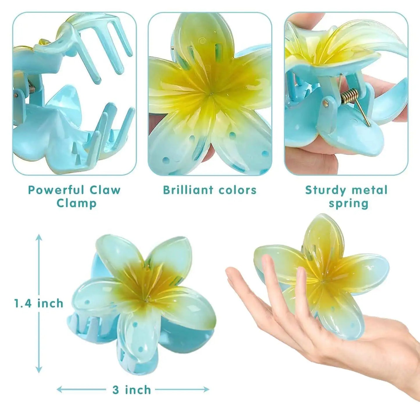 6-Pack Elegant Acrylic Plumeria Wer Claws, Large Colorful Hawaiian Hair Clips Women, Strong Grip For Weddings, Parties, Beach,