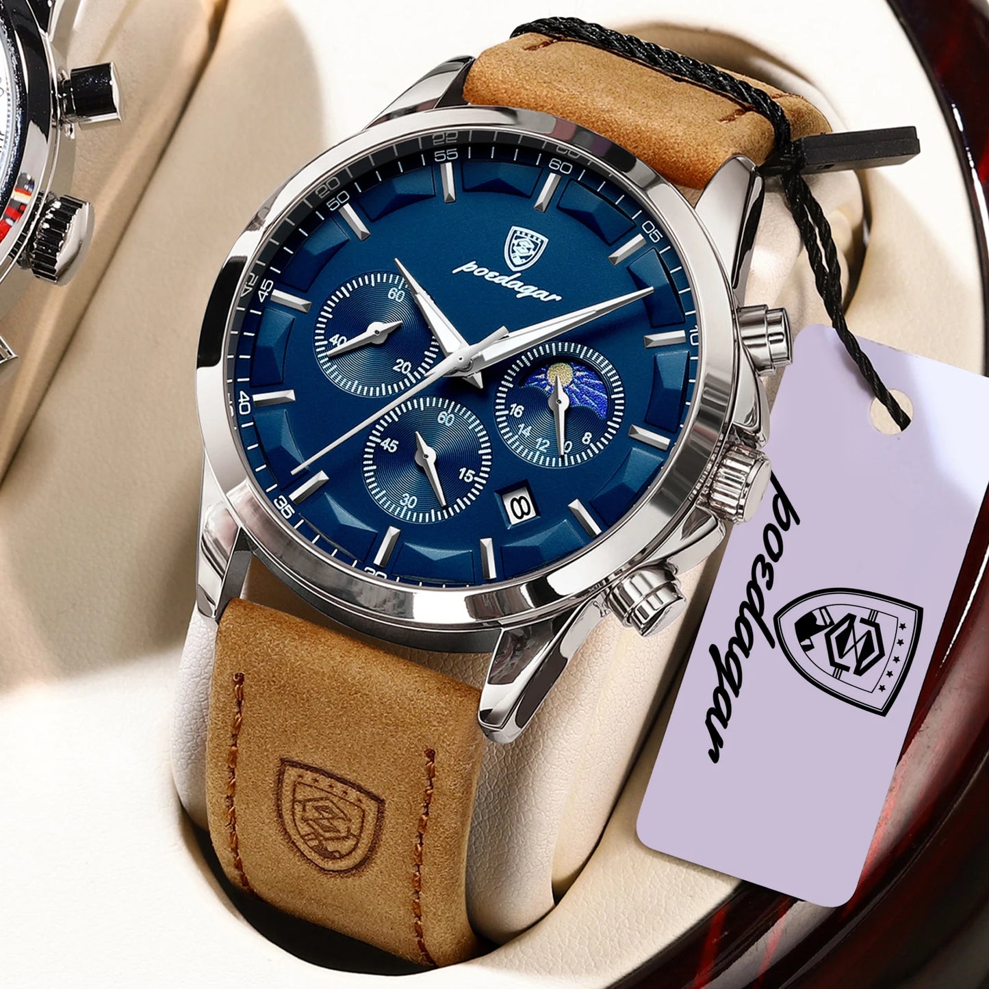 POEDAGAR Fashion Business Men Quartz Watch Waterproof Chronograph Luminous Date Man Wristwatch Leather Men's Watches Clock Reloj