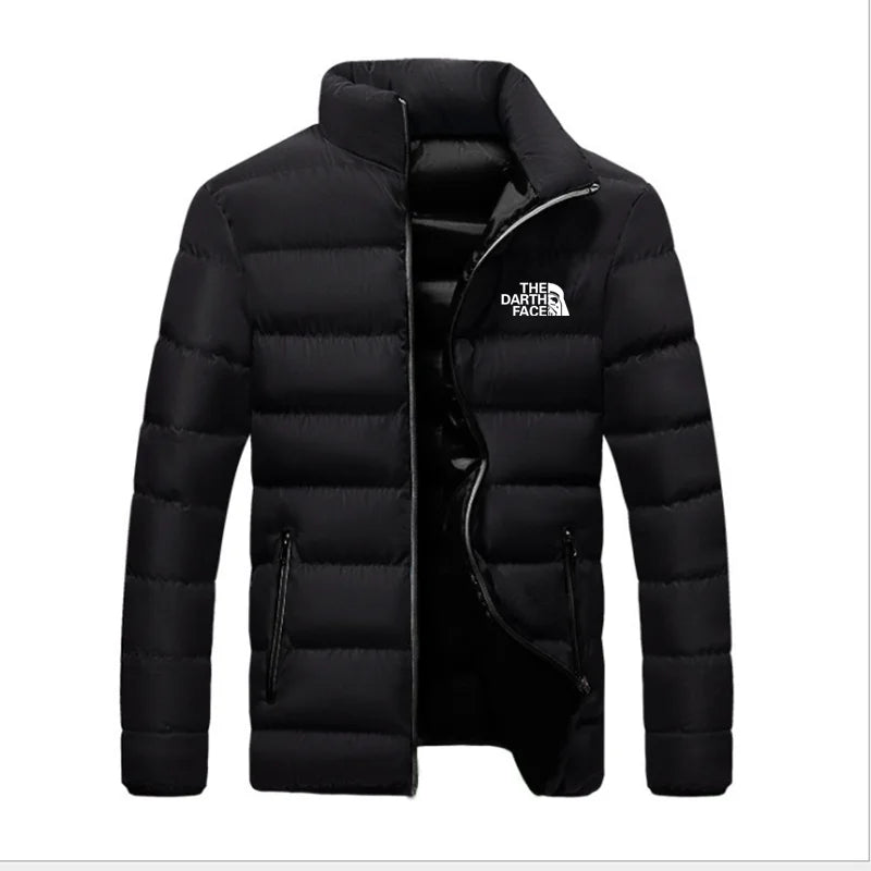 2024 men's trendy casual wear new warm parka winter coat solid color stand up collar zipper windproof cotton printed jacket