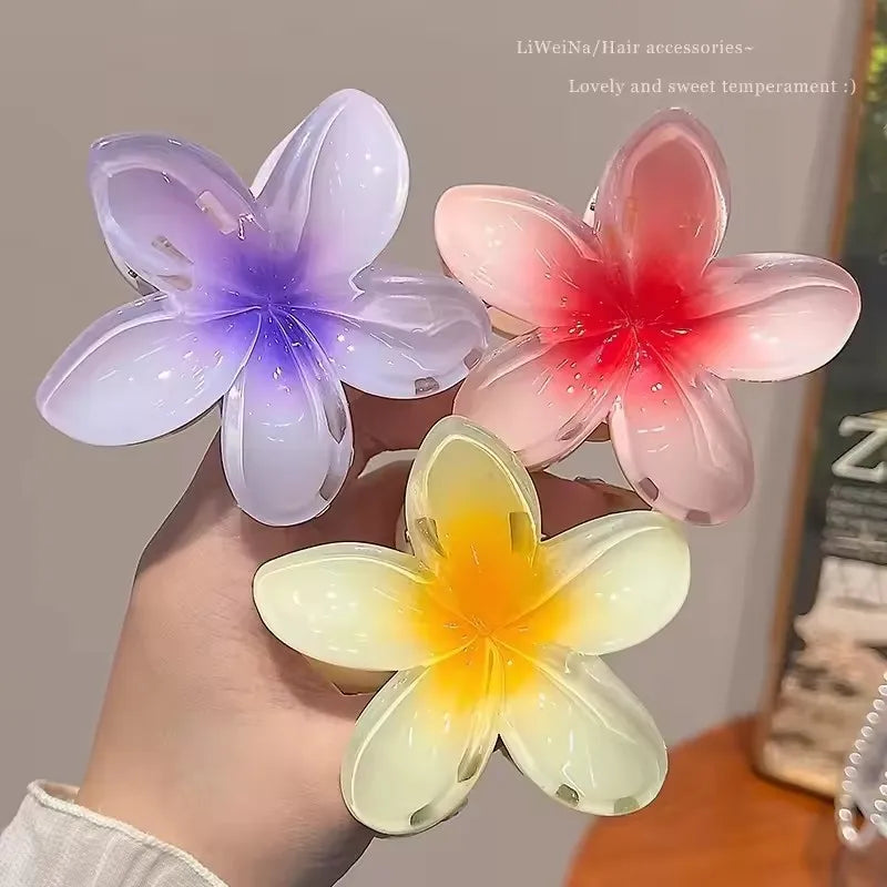 6-Pack Elegant Acrylic Plumeria Wer Claws, Large Colorful Hawaiian Hair Clips Women, Strong Grip For Weddings, Parties, Beach,
