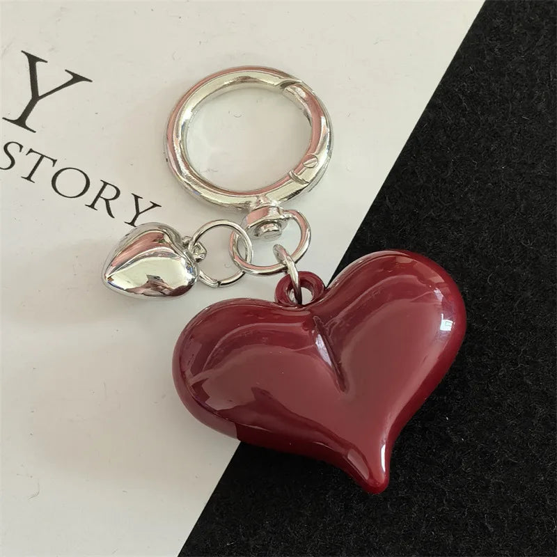 Y2K Black Transparent Puffy Heart Charms Keychain Grunge Fashion Bag Backpacks Hanging Ornament Car Key Chain for Women