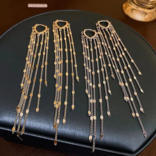Long Tassel Rhinestones Chains Ear Line Drop Earrings for Women Gold Color Delicate Dangle Earring Hanging Charm Fashion Jewelry