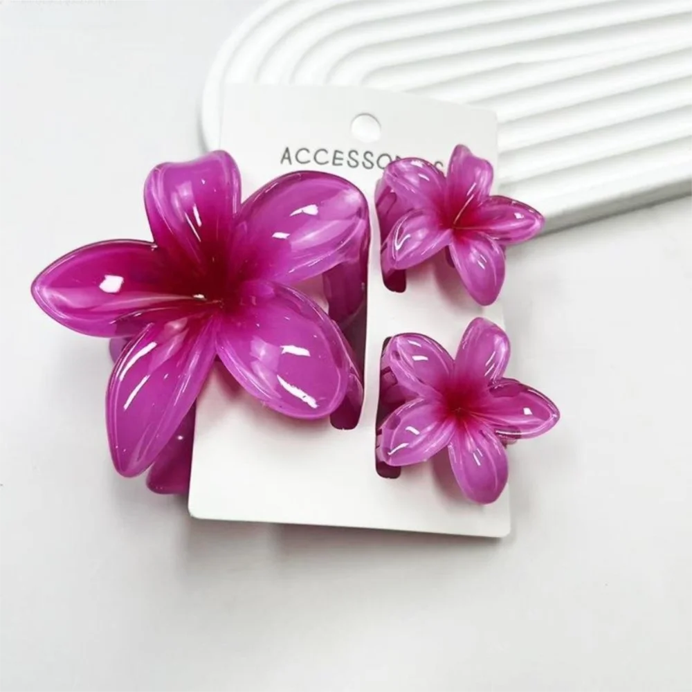 3Pcs/Set Hawaiian Flower Gradient Hair Claws Ponytail Cip Plumeria Flower Shark Clip Barrettes Hairpins For Women Girl