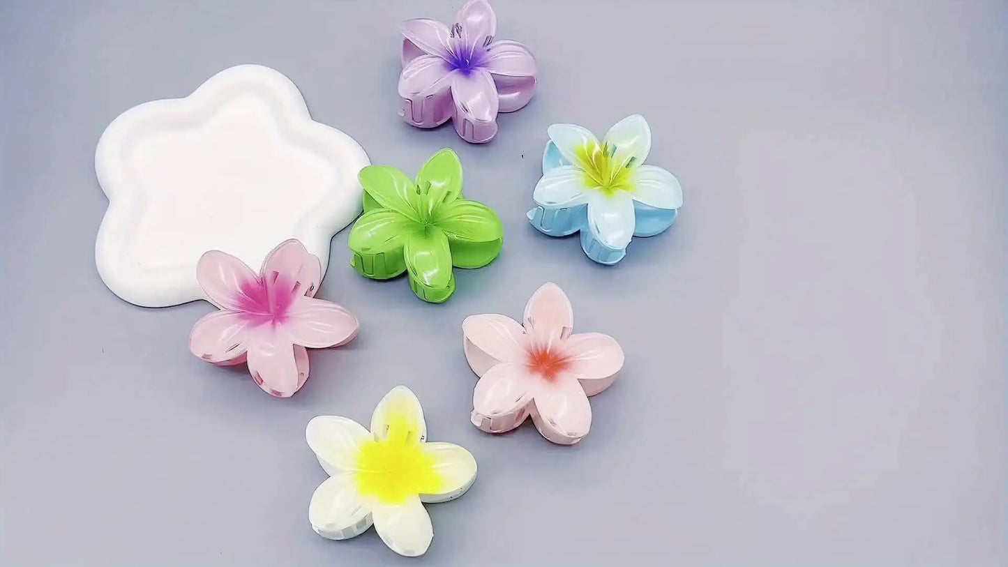 6-Pack Elegant Acrylic Plumeria Wer Claws, Large Colorful Hawaiian Hair Clips Women, Strong Grip For Weddings, Parties, Beach,