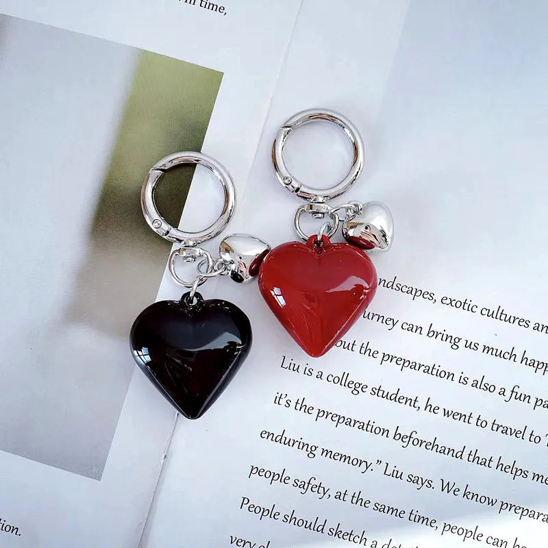 Y2K Black Transparent Puffy Heart Charms Keychain Grunge Fashion Bag Backpacks Hanging Ornament Car Key Chain for Women