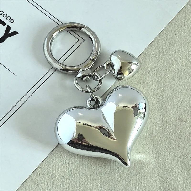 Y2K Black Transparent Puffy Heart Charms Keychain Grunge Fashion Bag Backpacks Hanging Ornament Car Key Chain for Women