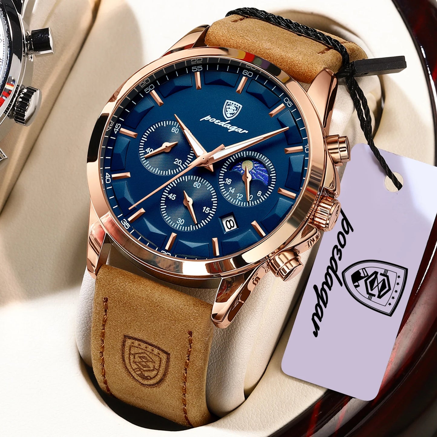 POEDAGAR Fashion Business Men Quartz Watch Waterproof Chronograph Luminous Date Man Wristwatch Leather Men's Watches Clock Reloj