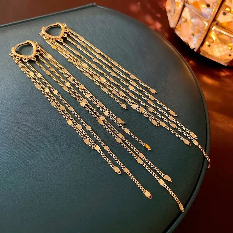 Long Tassel Rhinestones Chains Ear Line Drop Earrings for Women Gold Color Delicate Dangle Earring Hanging Charm Fashion Jewelry