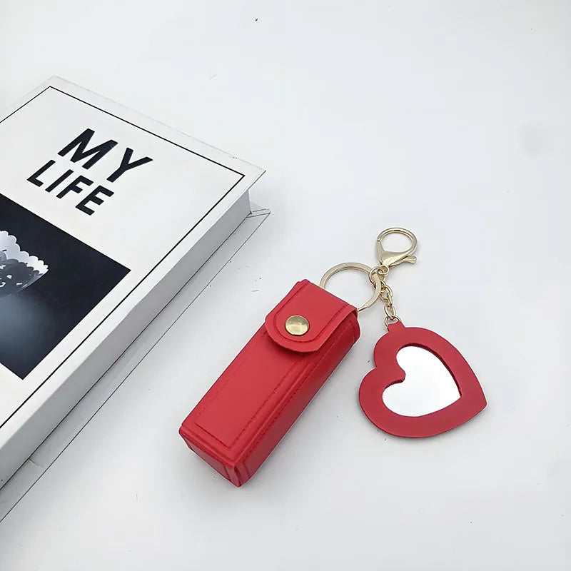 Various colors available, heart-shaped mirror portable mini lipstick bag, portable lipstick bag with mirror, small cosmetic bag,