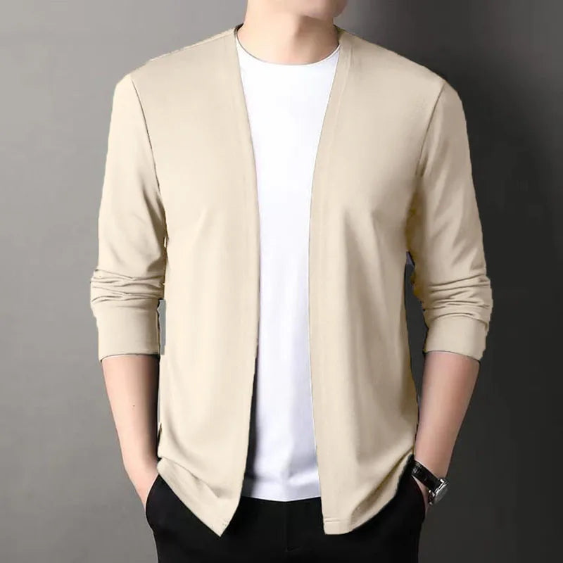 New Slim Fit Cardigan for Men, Thin Spring and Autumn Outerwear, Long Sleeve Casual Trendy Versatile Pure Color Slim Fit Autumn