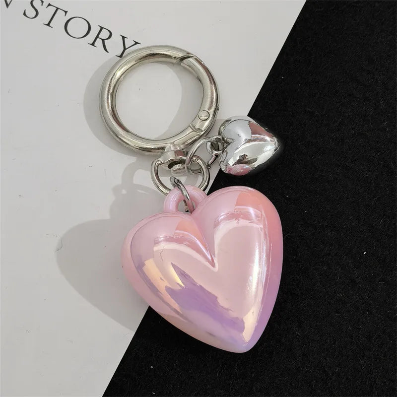 Y2K Black Transparent Puffy Heart Charms Keychain Grunge Fashion Bag Backpacks Hanging Ornament Car Key Chain for Women