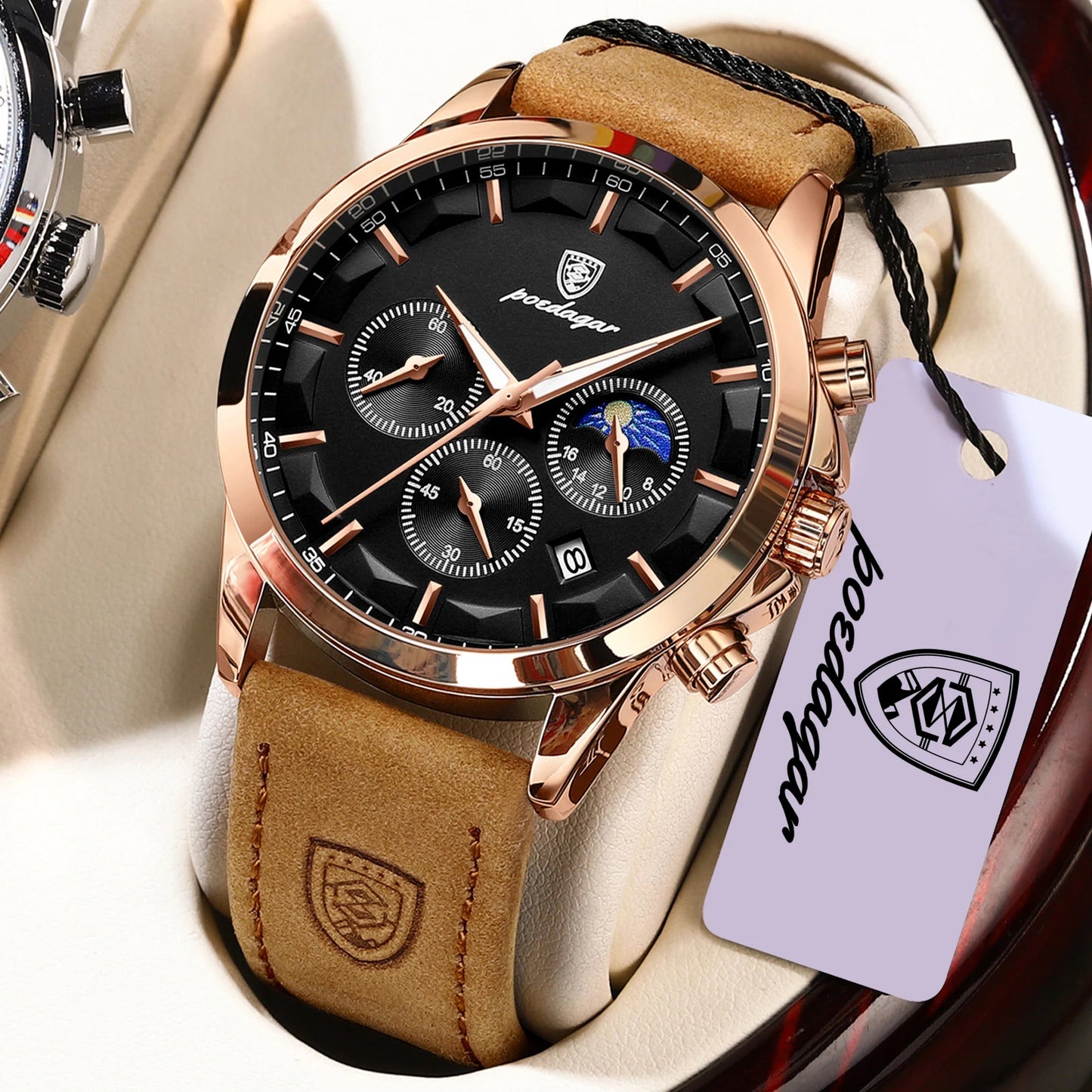 POEDAGAR Fashion Business Men Quartz Watch Waterproof Chronograph Luminous Date Man Wristwatch Leather Men's Watches Clock Reloj