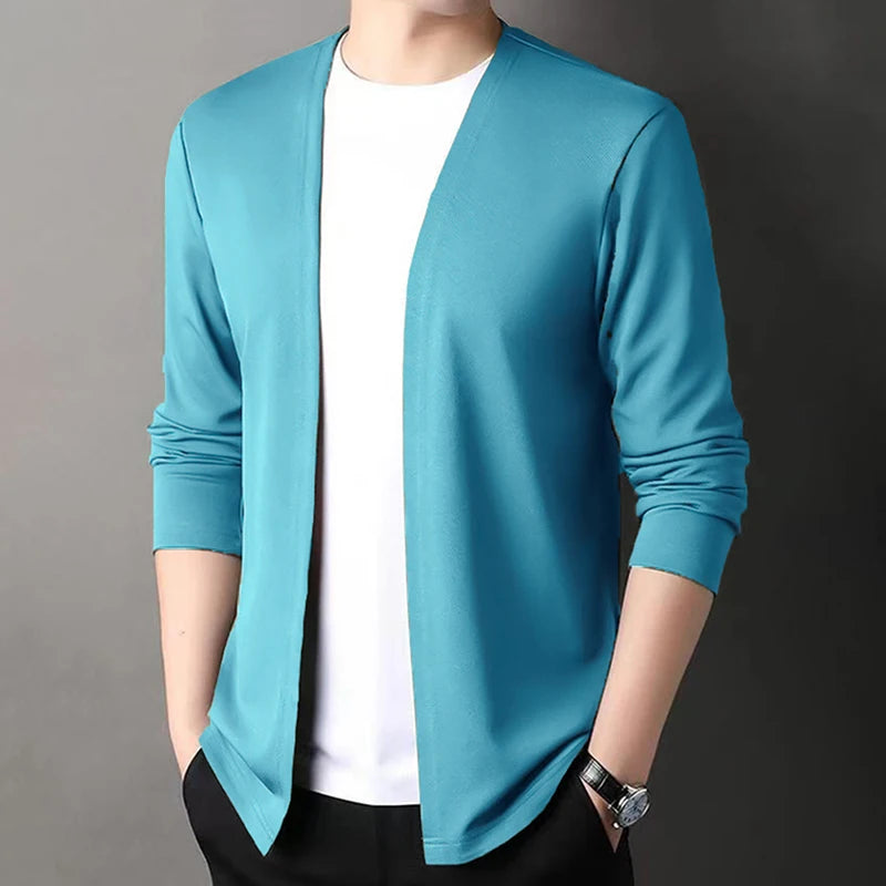 New Slim Fit Cardigan for Men, Thin Spring and Autumn Outerwear, Long Sleeve Casual Trendy Versatile Pure Color Slim Fit Autumn
