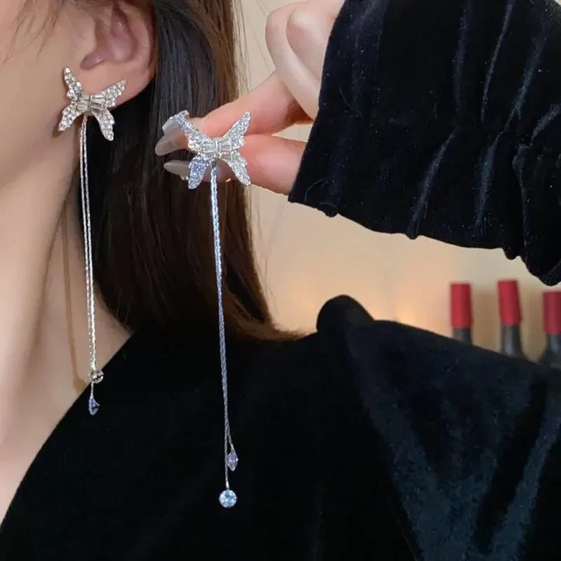 Long Tassel Rhinestones Chains Ear Line Drop Earrings for Women Gold Color Delicate Dangle Earring Hanging Charm Fashion Jewelry