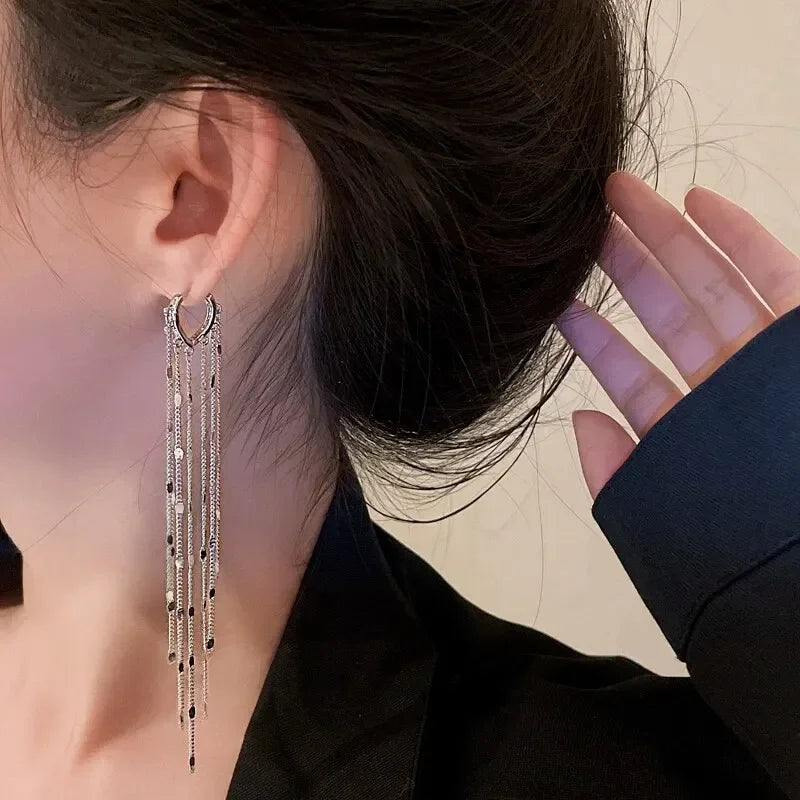 Long Tassel Rhinestones Chains Ear Line Drop Earrings for Women Gold Color Delicate Dangle Earring Hanging Charm Fashion Jewelry