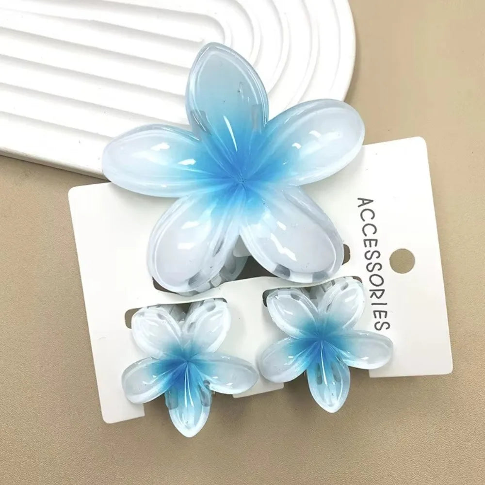 3Pcs/Set Hawaiian Flower Gradient Hair Claws Ponytail Cip Plumeria Flower Shark Clip Barrettes Hairpins For Women Girl