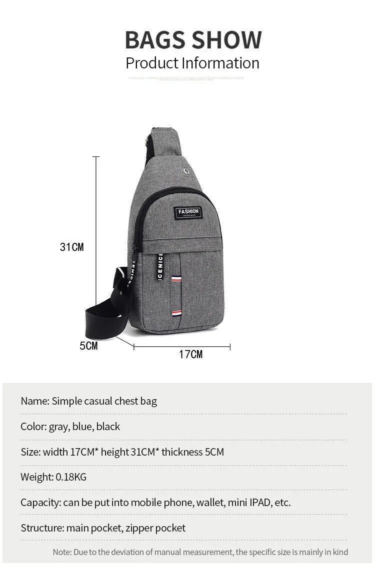 New Chest Bag New Men Simple Nylon Fashion Waterproof One Shoulder Crossbody Bag Multi-functional Men Sling Bag New In