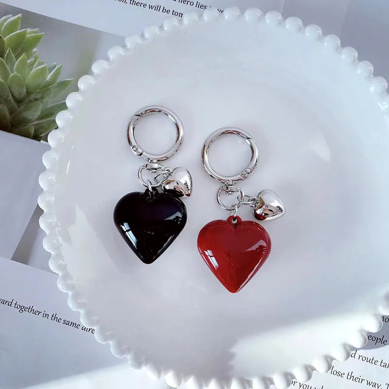 Y2K Black Transparent Puffy Heart Charms Keychain Grunge Fashion Bag Backpacks Hanging Ornament Car Key Chain for Women