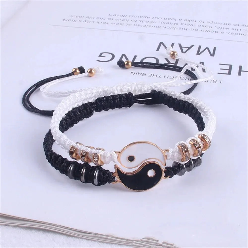 2 PC Couple Black & White Tai Chi Bracelet Set