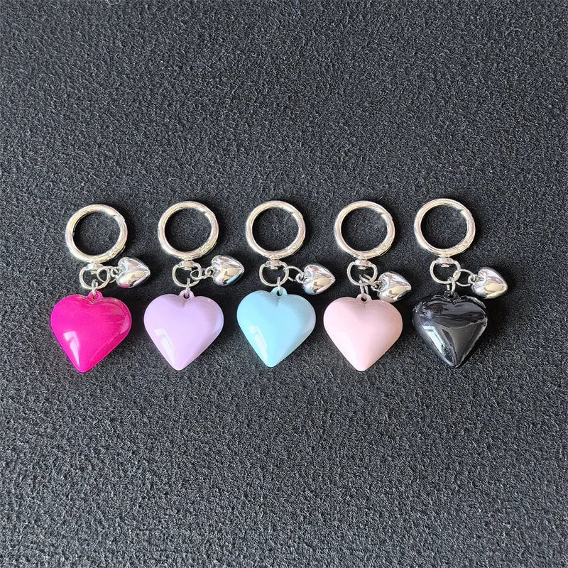 Y2K Black Transparent Puffy Heart Charms Keychain Grunge Fashion Bag Backpacks Hanging Ornament Car Key Chain for Women