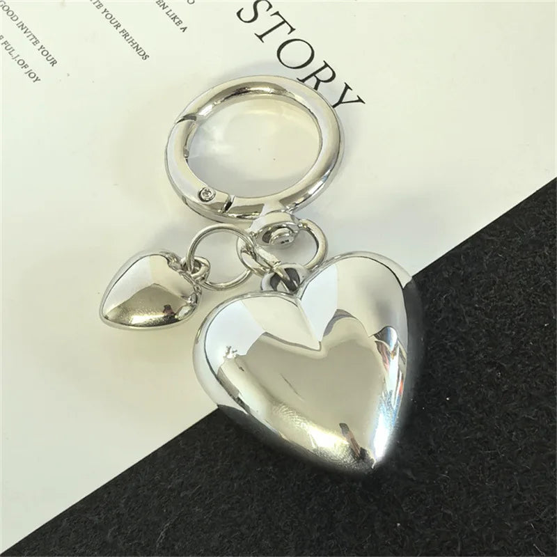 Y2K Black Transparent Puffy Heart Charms Keychain Grunge Fashion Bag Backpacks Hanging Ornament Car Key Chain for Women