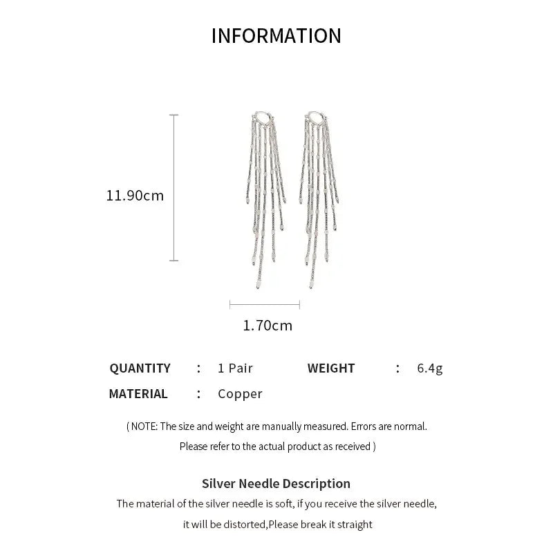 Long Tassel Rhinestones Chains Ear Line Drop Earrings for Women Gold Color Delicate Dangle Earring Hanging Charm Fashion Jewelry
