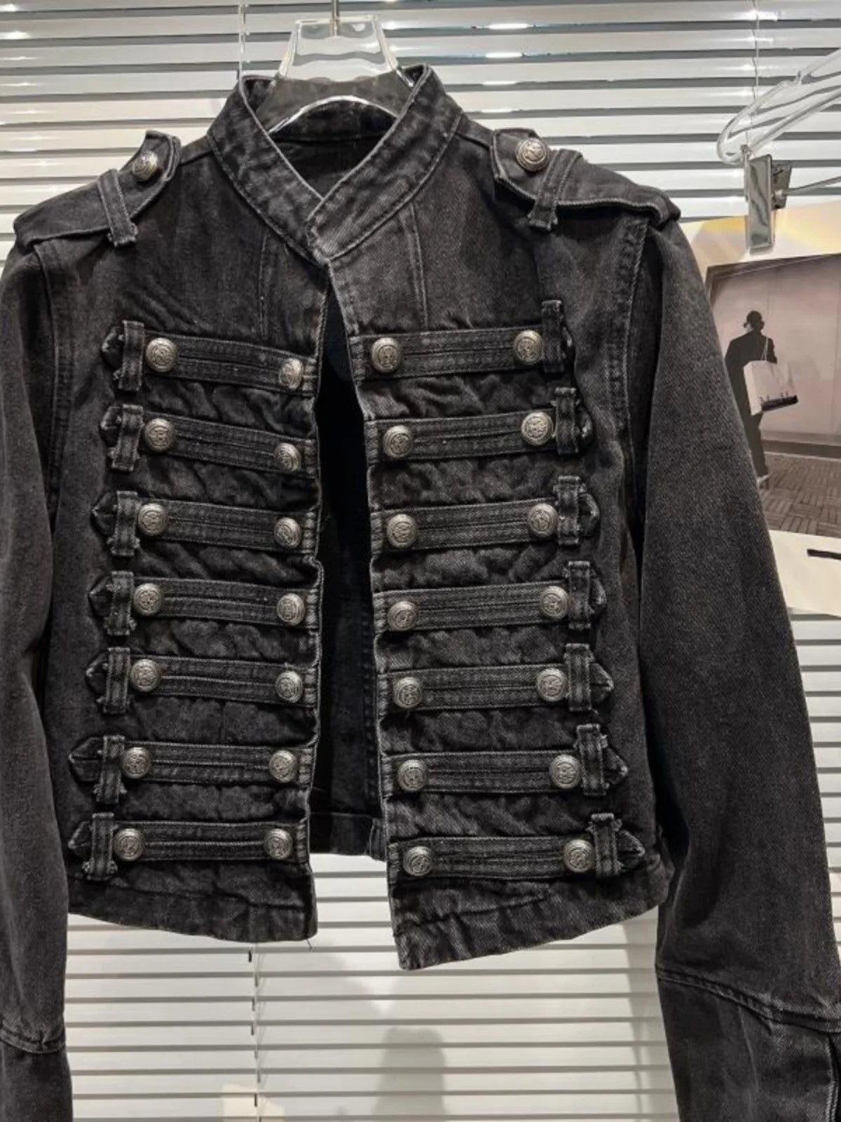Punk Style Black Stand Up Collar Denim Jackets Vintage Washed Motor Coat For Women 2025 Autumn New Loose Long Sleeve Outerwear