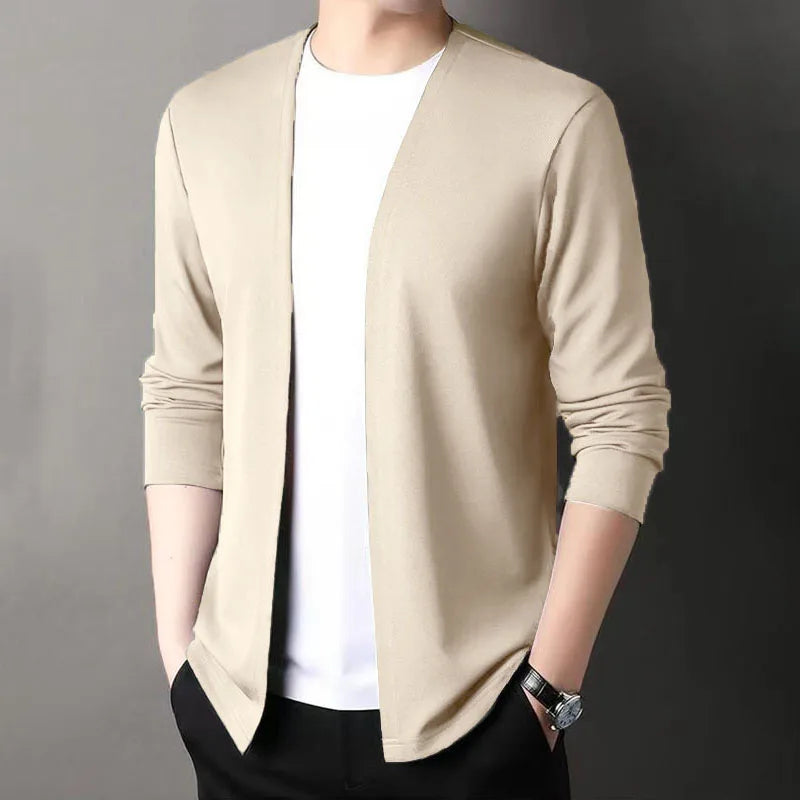 New Slim Fit Cardigan for Men, Thin Spring and Autumn Outerwear, Long Sleeve Casual Trendy Versatile Pure Color Slim Fit Autumn
