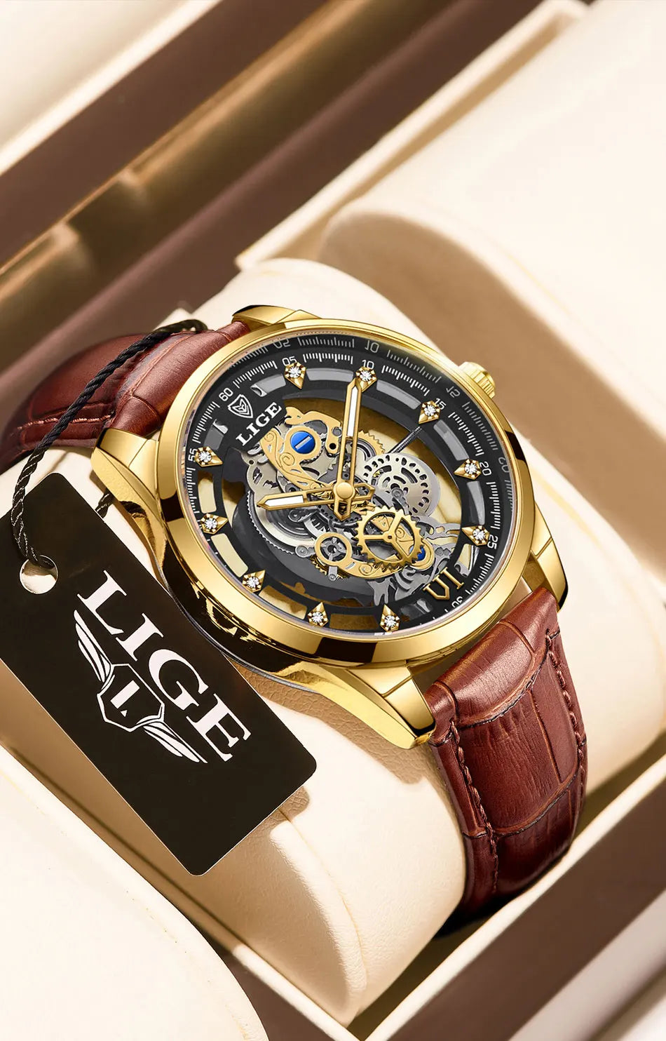 2026 LIGE Men Watch Skeleton Automatic Quartz Watch Gold Skeleton Vintage Man Watch Mens Watches Top Brand Luxury часы мужские
