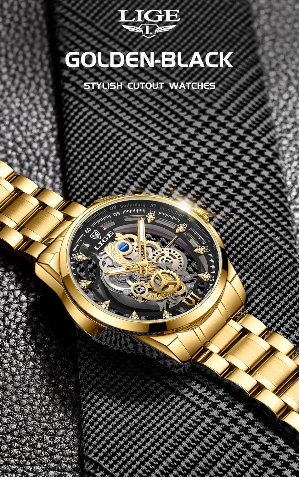 2026 LIGE Men Watch Skeleton Automatic Quartz Watch Gold Skeleton Vintage Man Watch Mens Watches Top Brand Luxury часы мужские