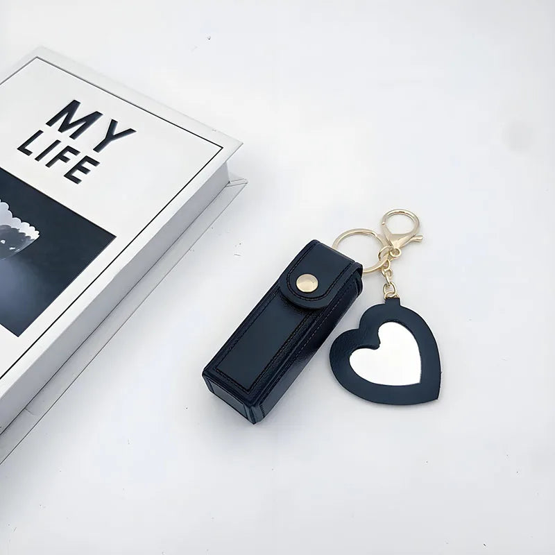 Various colors available, heart-shaped mirror portable mini lipstick bag, portable lipstick bag with mirror, small cosmetic bag,