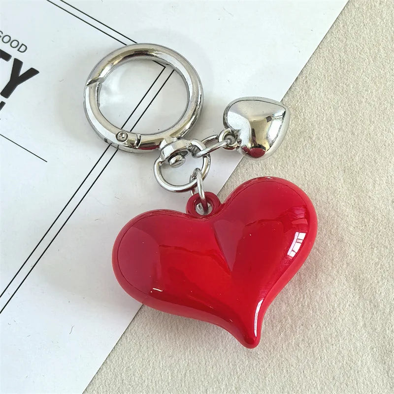 Y2K Black Transparent Puffy Heart Charms Keychain Grunge Fashion Bag Backpacks Hanging Ornament Car Key Chain for Women