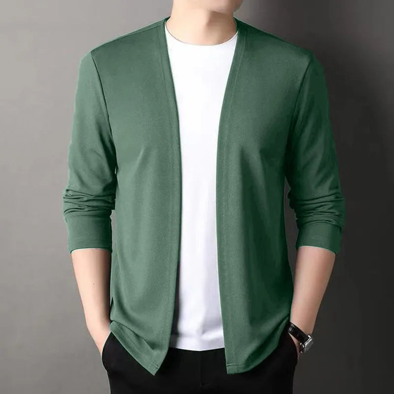 New Slim Fit Cardigan for Men, Thin Spring and Autumn Outerwear, Long Sleeve Casual Trendy Versatile Pure Color Slim Fit Autumn