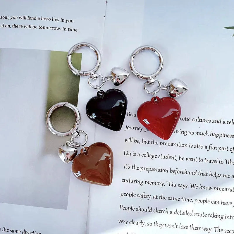 Y2K Black Transparent Puffy Heart Charms Keychain Grunge Fashion Bag Backpacks Hanging Ornament Car Key Chain for Women