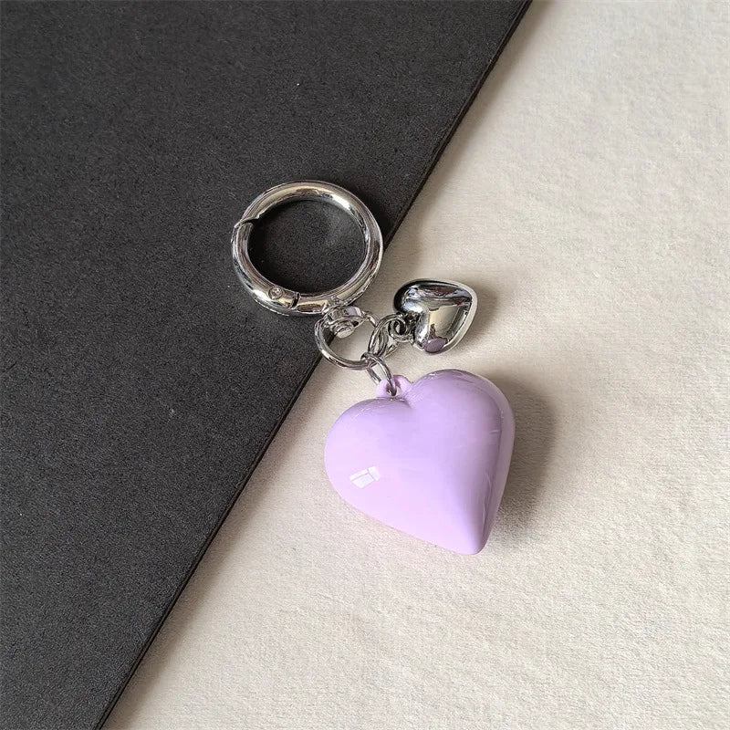 Y2K Black Transparent Puffy Heart Charms Keychain Grunge Fashion Bag Backpacks Hanging Ornament Car Key Chain for Women