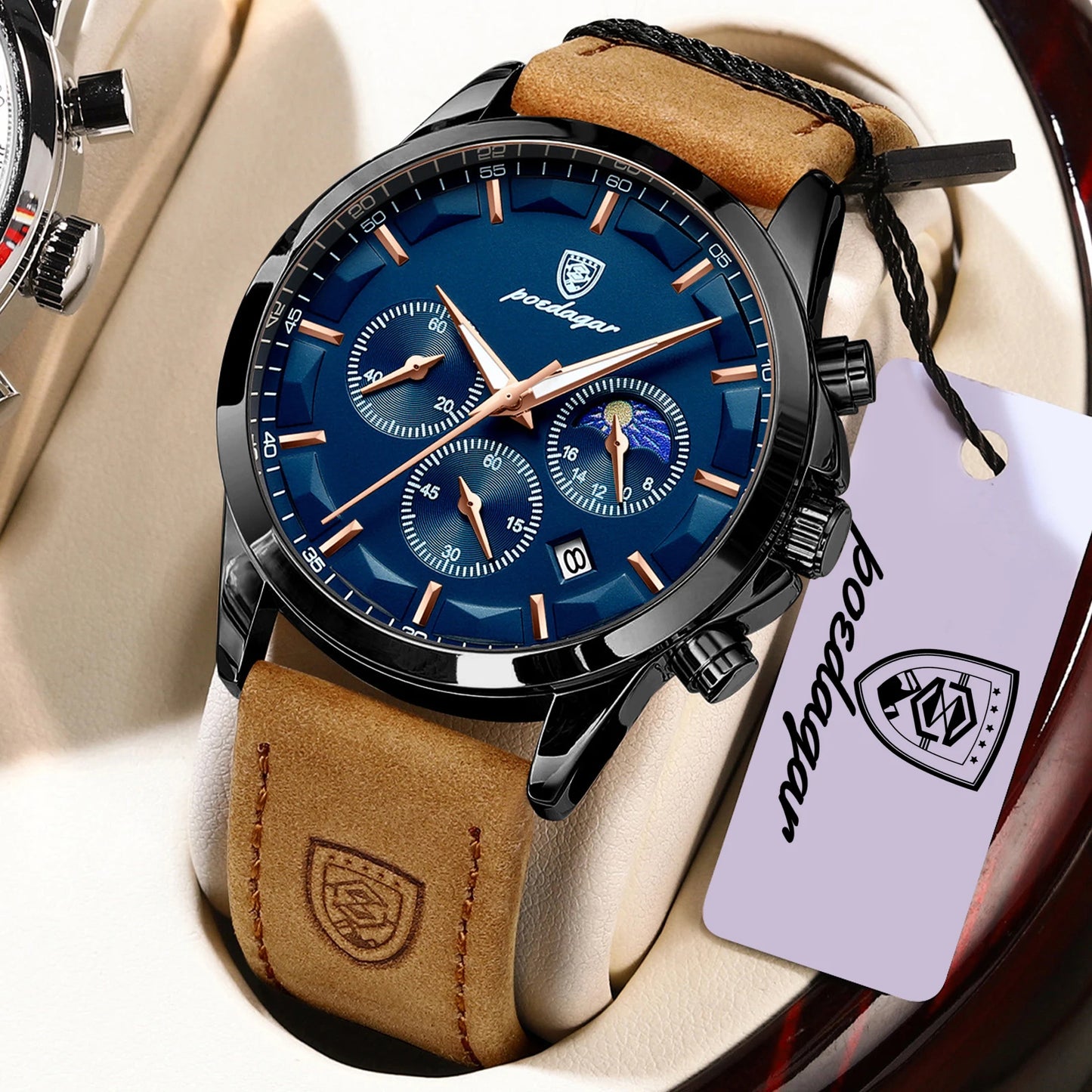POEDAGAR Fashion Business Men Quartz Watch Waterproof Chronograph Luminous Date Man Wristwatch Leather Men's Watches Clock Reloj