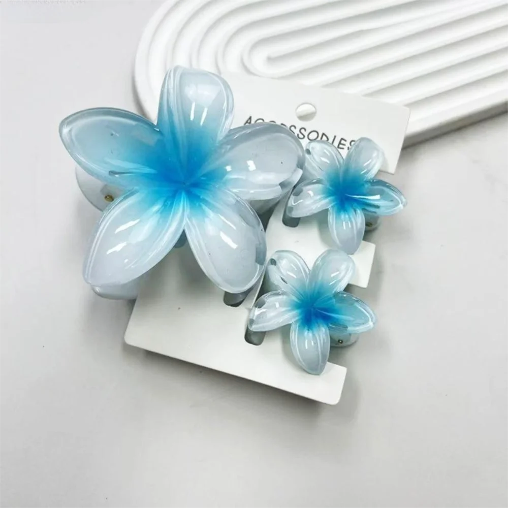 3Pcs/Set Hawaiian Flower Gradient Hair Claws Ponytail Cip Plumeria Flower Shark Clip Barrettes Hairpins For Women Girl